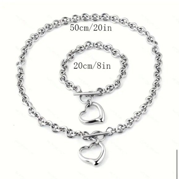 1 Set Titanium Steel Stainless Steel Heart Necklace Bracelet Set - Picture 2 of 5